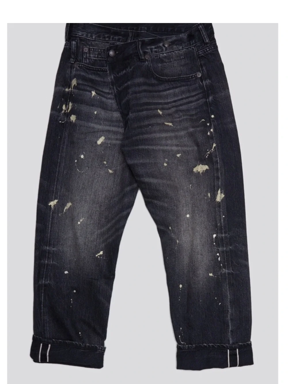 R13 Gold Splatter Crossover Jean in Eton Selvedge Black